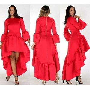 ** SOLD OUT **Red hi-lo, ruffle dress